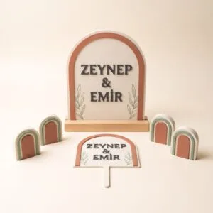 ZEYNEP ve EMİR isimli altı parça terracotta kutlama masa seti